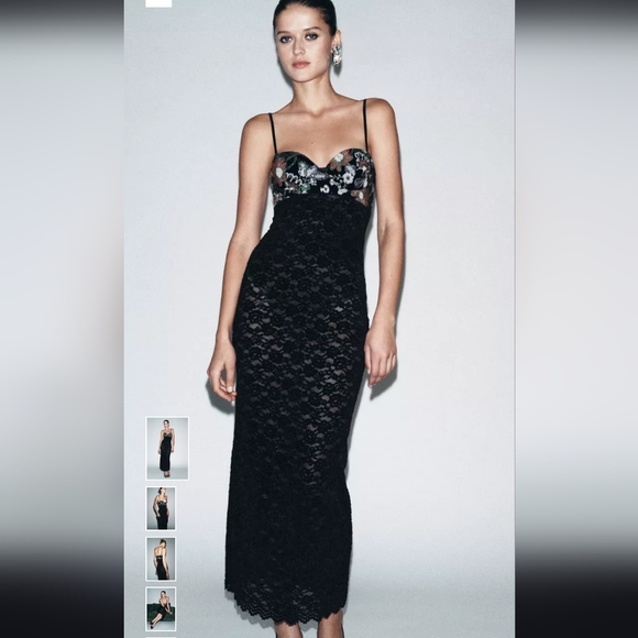 Zara Dresses & Skirts - Zara Elegant Black Lace Maxi Dress